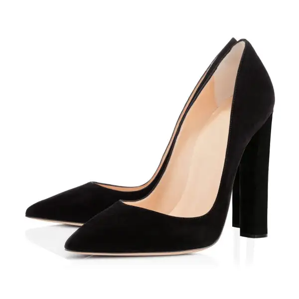 Sleek Pointed Toe Chunky Heel Pumps