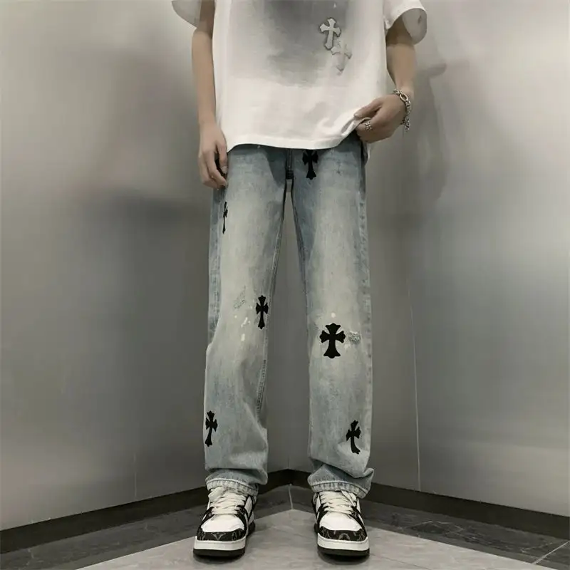 Everyday Wide-Leg Patchwork Washed Jeans