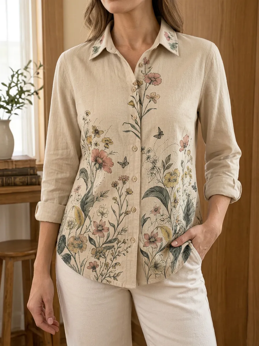 Women's Floral Nature Lover Butterfly Printed Shirt