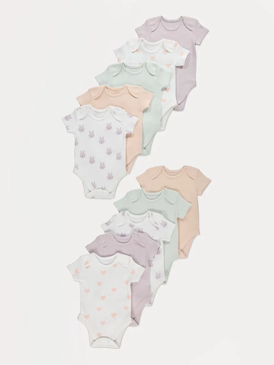 Pastel Heart Bunny Bodysuits 10 Pack