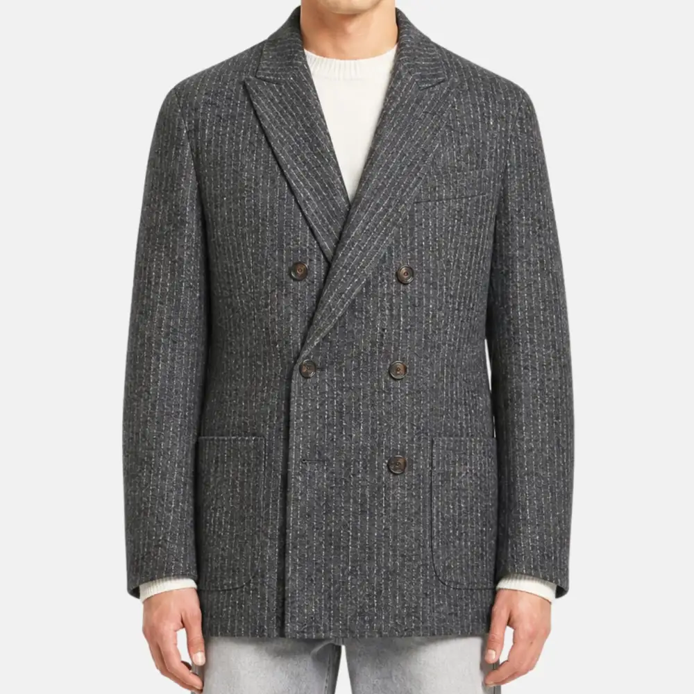 Double Breasted Striped Cashmere Blazer Jacket