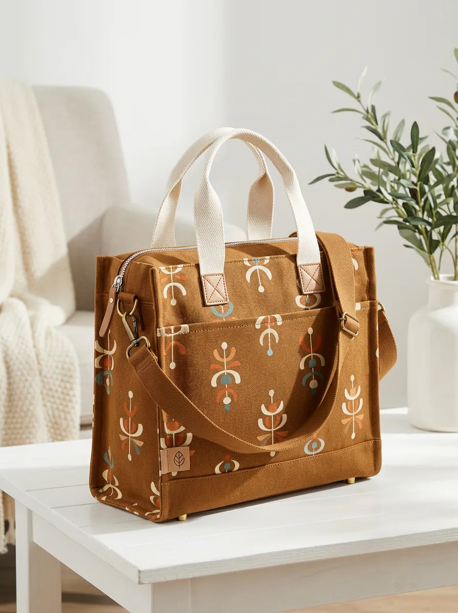 Women's Floral Abstract Printed Canvas Shoulder Tote Bag