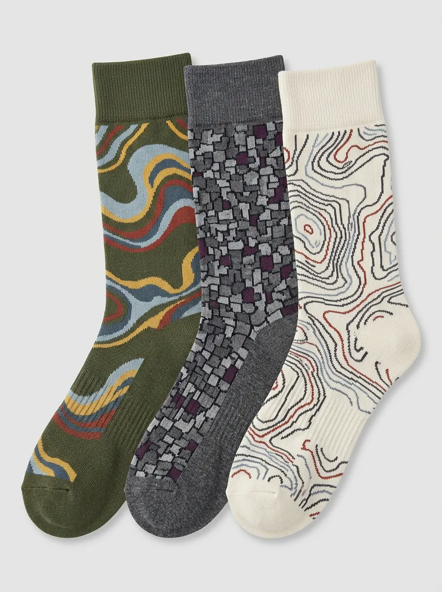 Men's Abstract Geometric Pattern Three-Pack Crew Socks