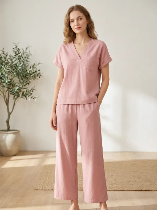 Classic Minimalist Women's V-Neck Casual Lounge Set