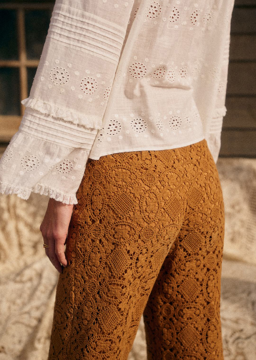 Hollow Solid Color Lace Trousers