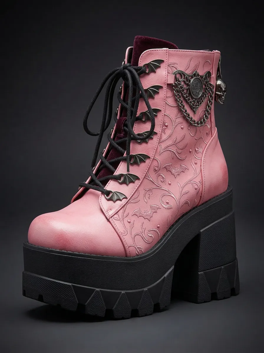 Underground Skull Bat Floral Street Look Women's Gothic Platform Boots