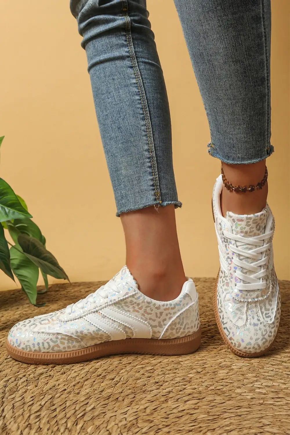 Modern Active Lace Leopard Print Sneakers