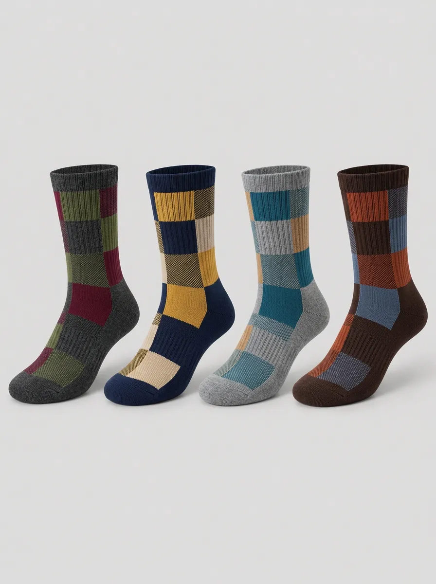 Men's Vintage Geometric Plaid Pattern Printed Socks 4-Pack