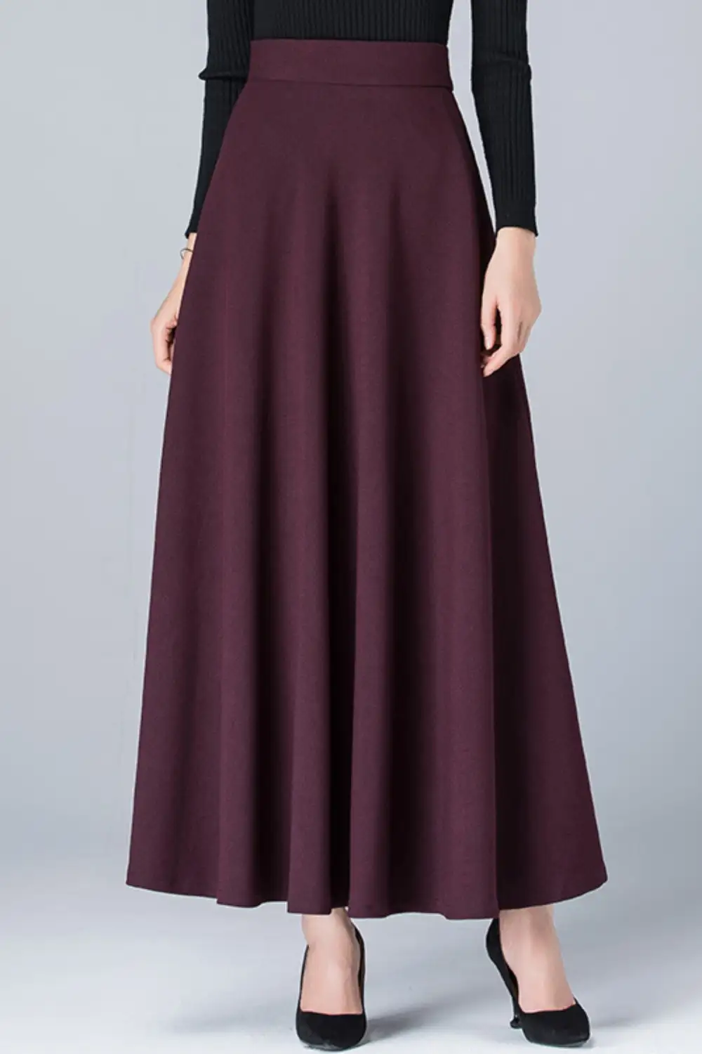 Checkered Polyester High Waist Maxi Skirt