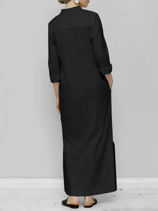 Sleeves Loose Long Neck Maxi Dress