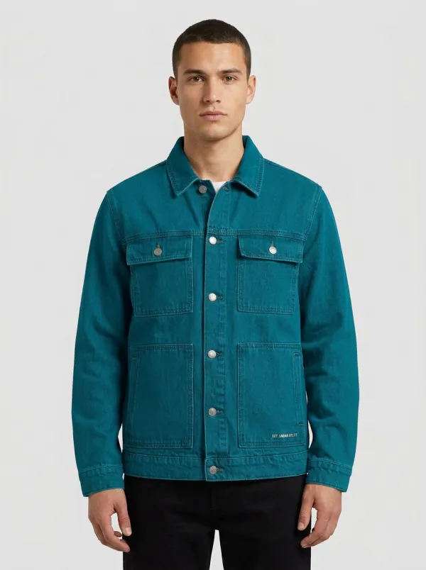 Men's Urban Style Blue Denim Printed Jacket