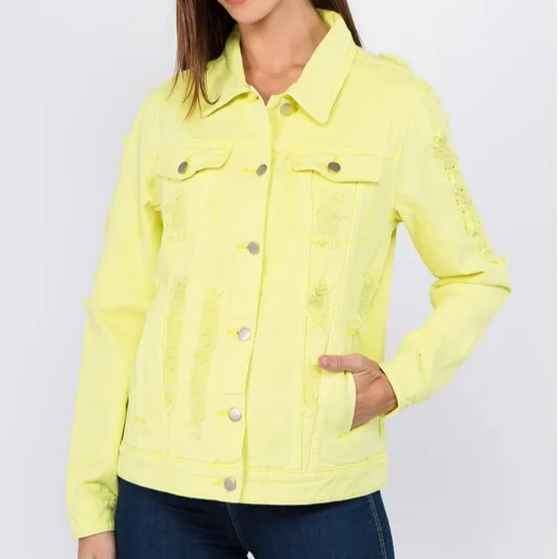 Distressed Back Button-Down Denim Jacket
