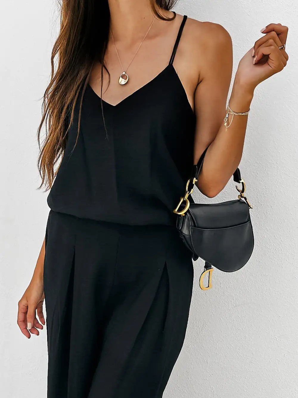 Spaghetti Strap Cami And Wide Leg Pants Set