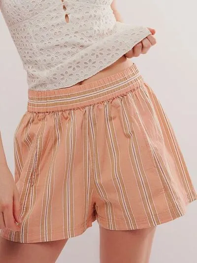 Relaxed Striped Elastic Waist Shorts