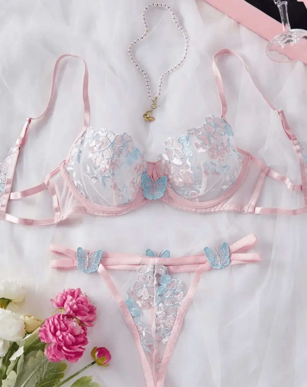 Modern Butterfly Embroidered Lingerie Set