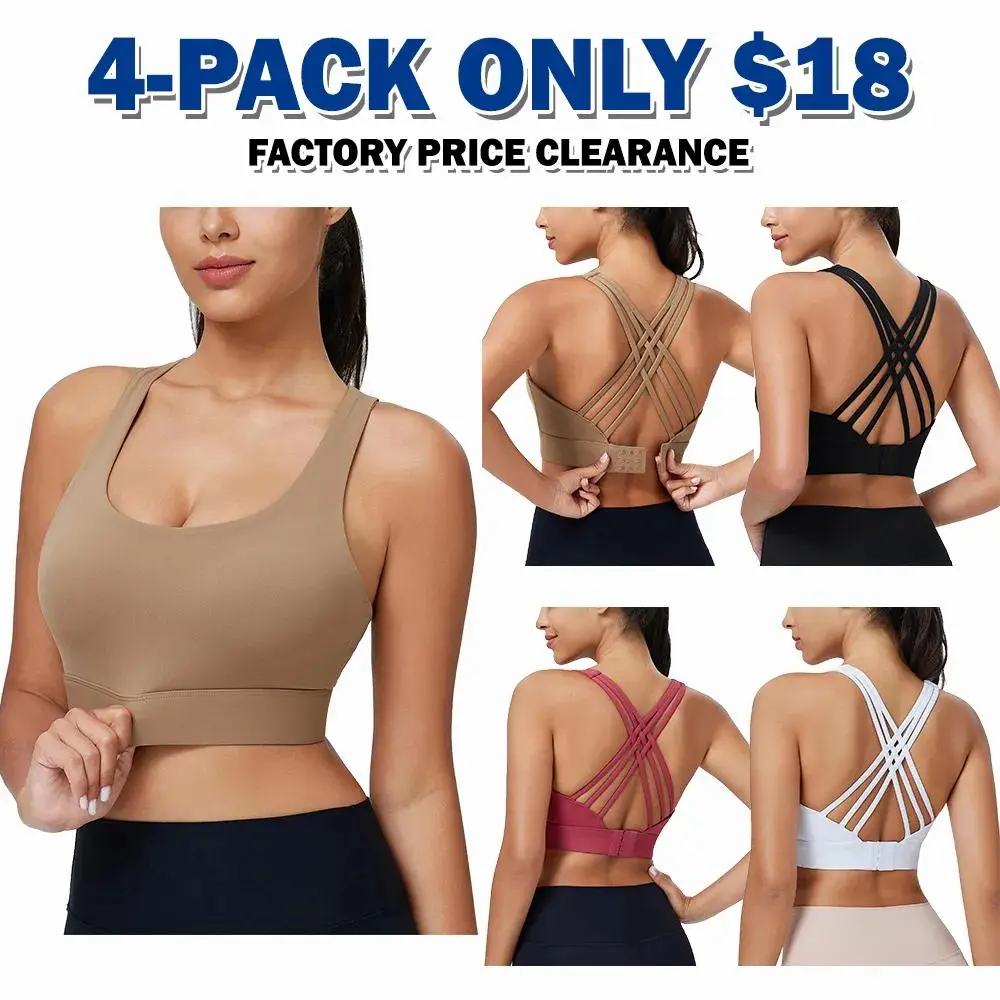 Women's Sport Bras 3 Row Adjustable Hook-eye Closure Criss-Cross Back Workout Bras