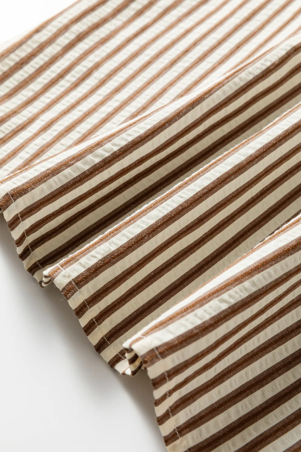 Brown Stripe Ricrac Trim Short Sleeve Blouse