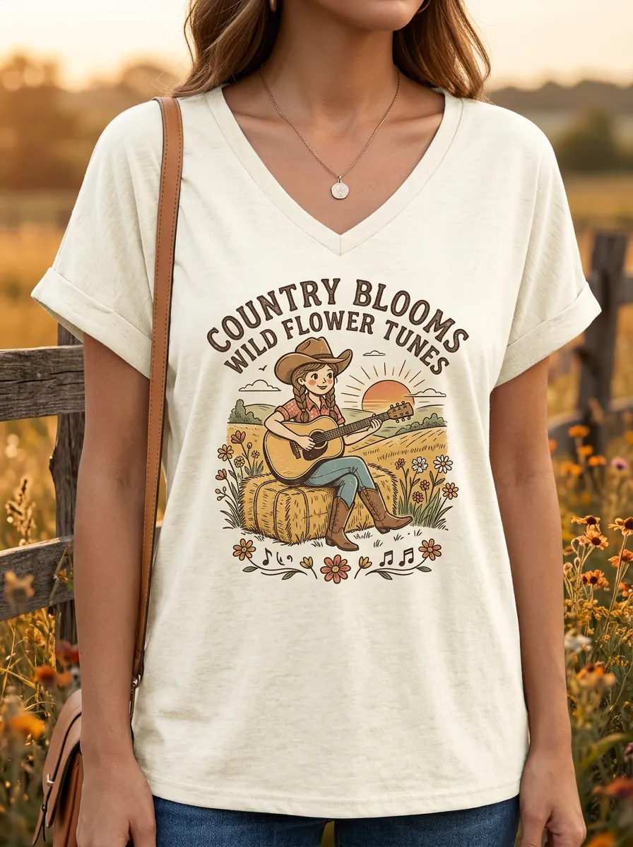 Guitar Country-Music Women's V-Neck T-Shirt