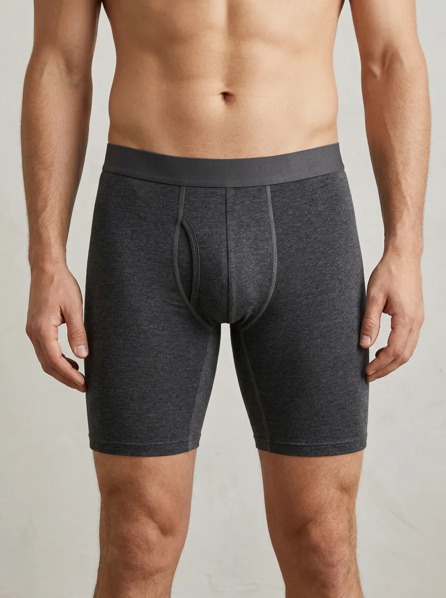 Men's Charcoal Heather Solid Color Printed Boxer Briefs
