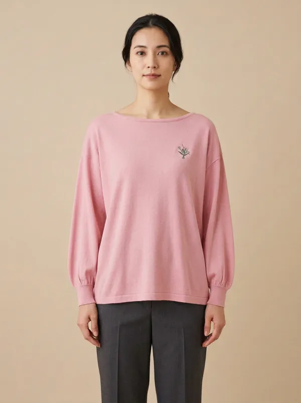 Women's Embroidered Floral Boat-Neck Sweater