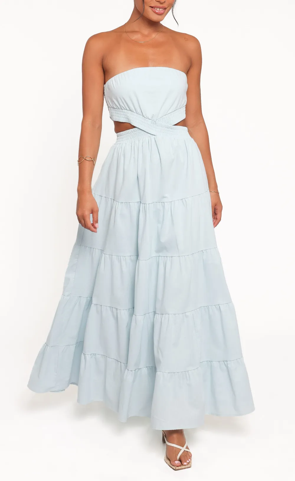 Tiered Straight Neck Maxi Dress