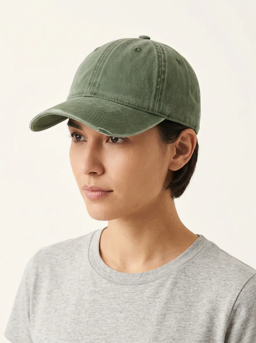 Unisex Olive Green Distressed Cotton Baseball Cap
