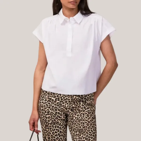 Gathered-Shoulder Cotton-Poplin Cotton Women's Shirt