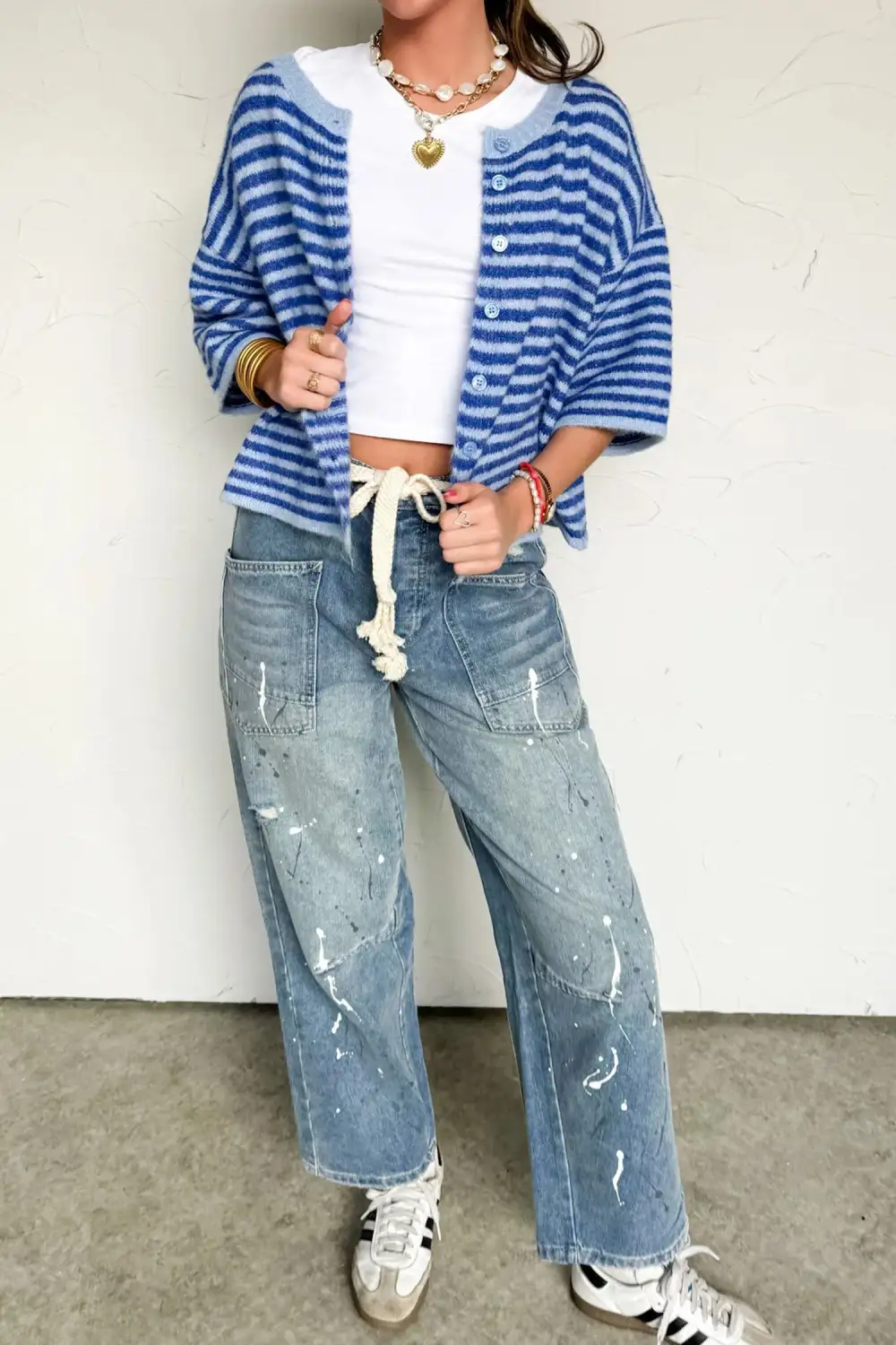 Striped Button Front Slouchy Cardigan