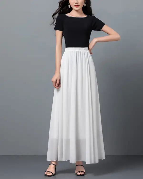 Elastic Waist Chiffon A Line Maxi Skirt
