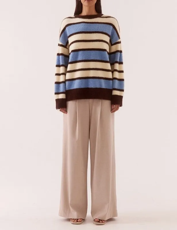 Blue Stripe Crew Knit Sweater