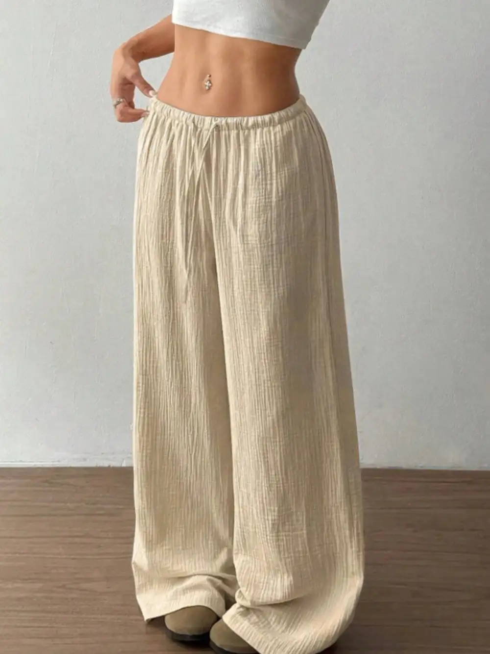 Polished Wide Leg Drawstring Pants