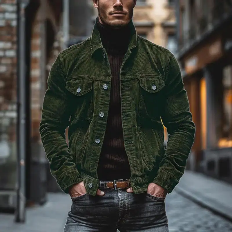 Corduroy Button Band Collar Jacket