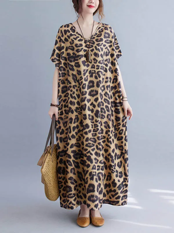 Loose Leopard Neck Maxi Dress