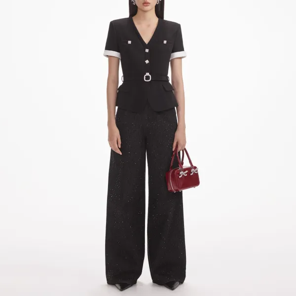 Black Crepe Contrast Top