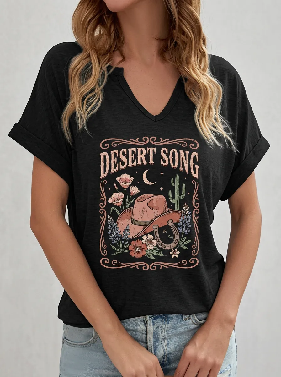 Cowboy-Hat Cactus Desert Women's V-Neck T-Shirt