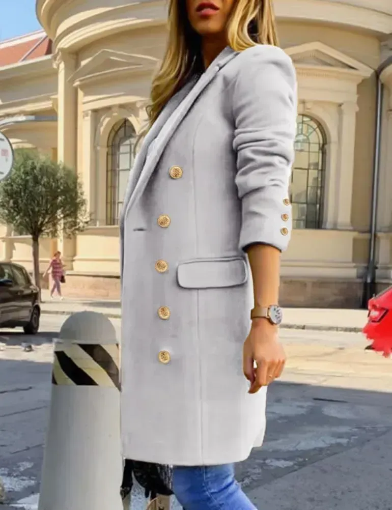 Womens Fall Winter Wool Coats Double Breasted Midi Peacoat Trench Coats