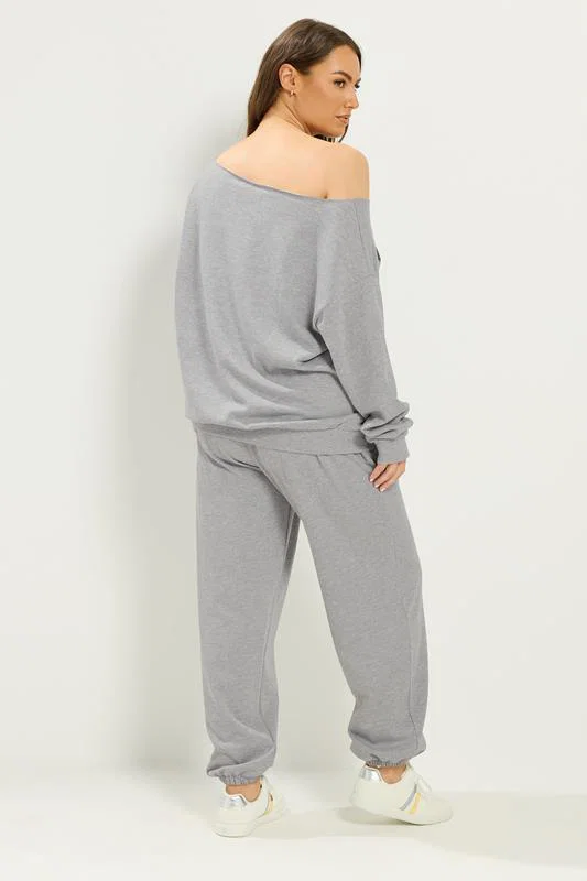 Grey '86' Off-Shoulder Sweatshirt & Jogger Set detail 2