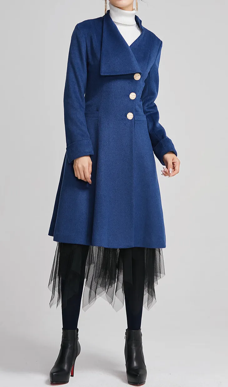 Wool A Line Single Breasted Pocketed Midi Coat