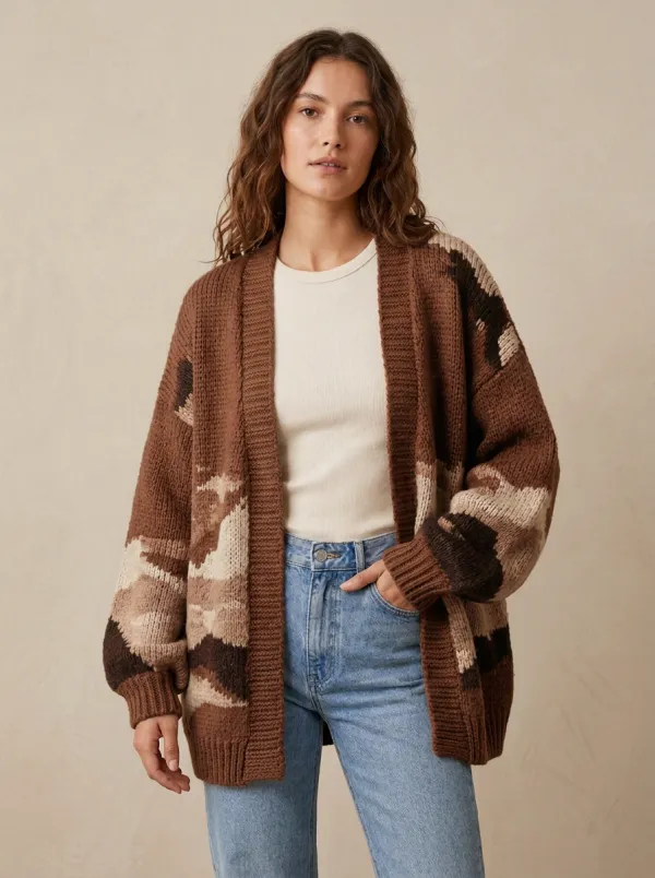 Women's Earthy Patchwork Knit Cardigan
