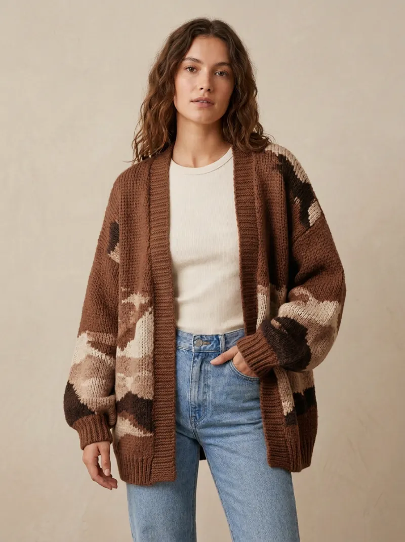 Women's Earthy Patchwork Knit Cardigan