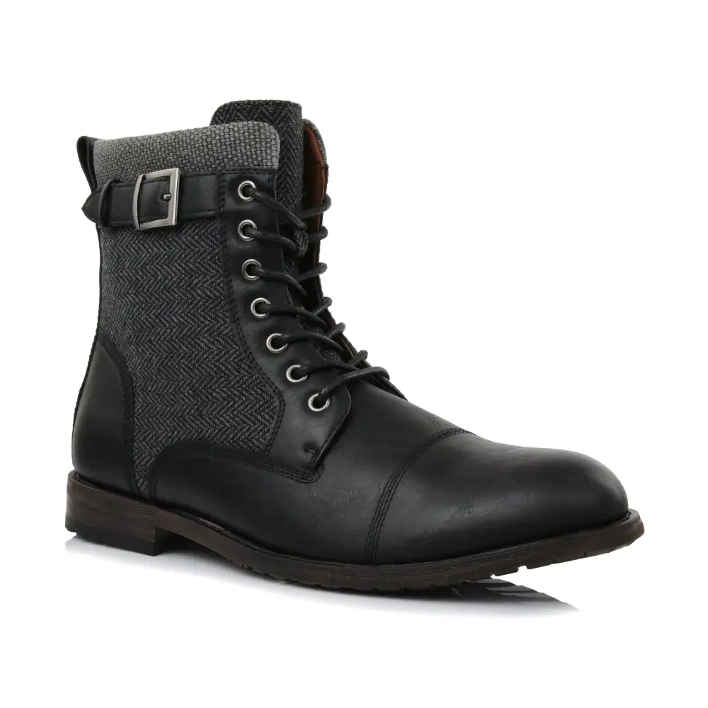 Classic Faux-Leather Lace-Up Zip-Up Combat Boots