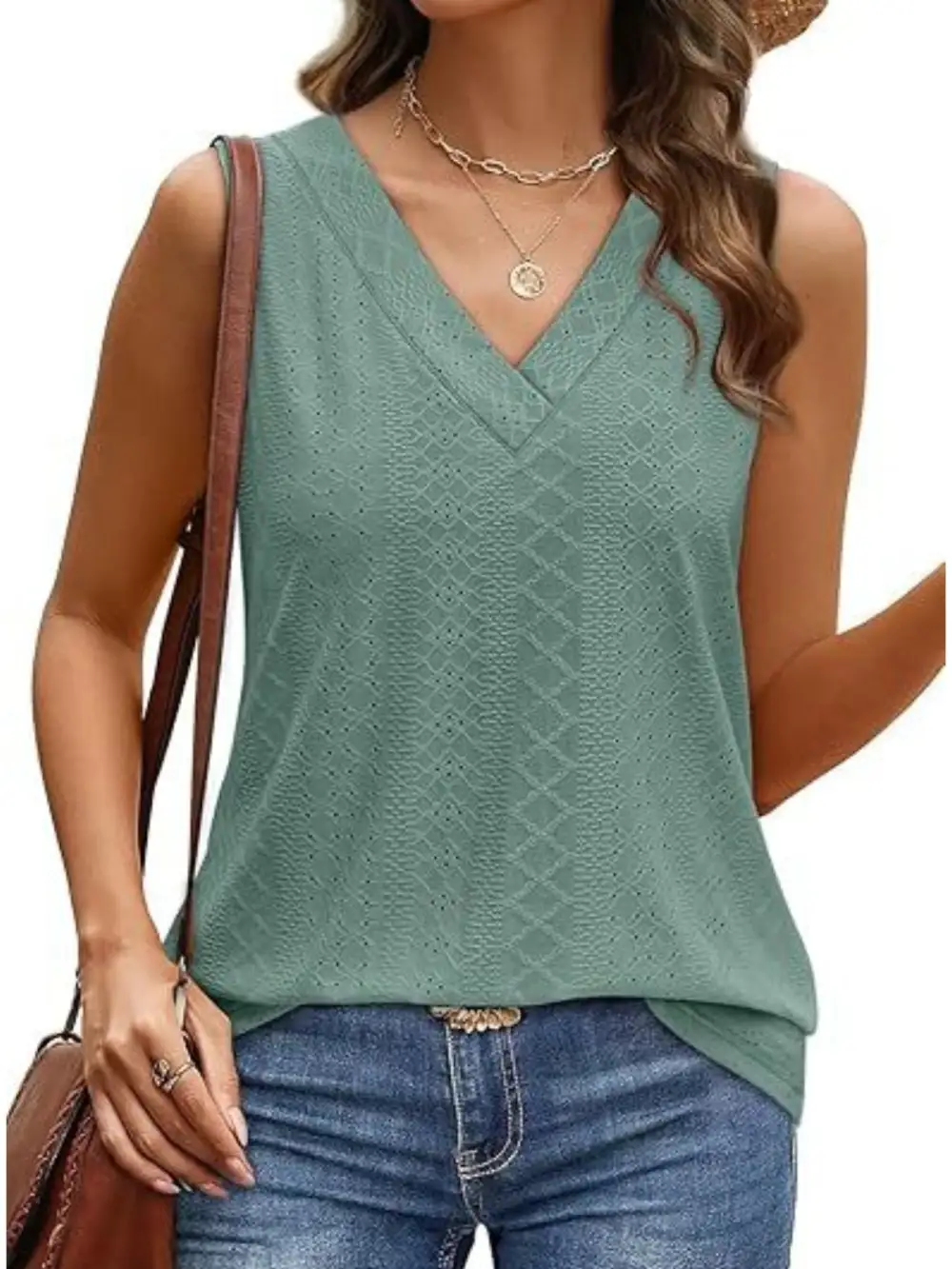 Eyelet V-Neck Tank