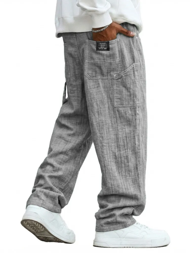 Comfort Fit Linen Blend Utility Pocket Trousers