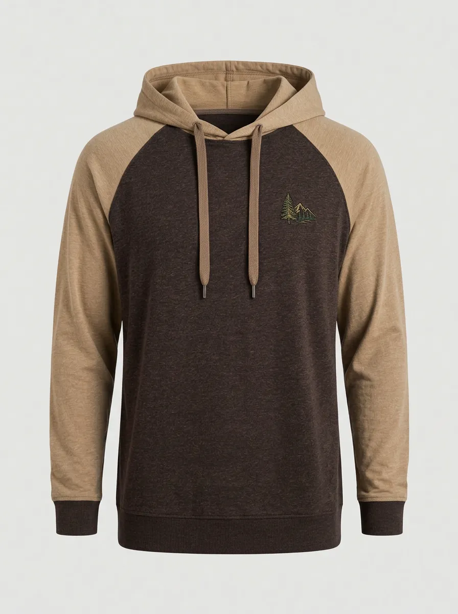 Men's Mountain Pine Tree Graphic Raglan Colorblock Pullover Hoodie