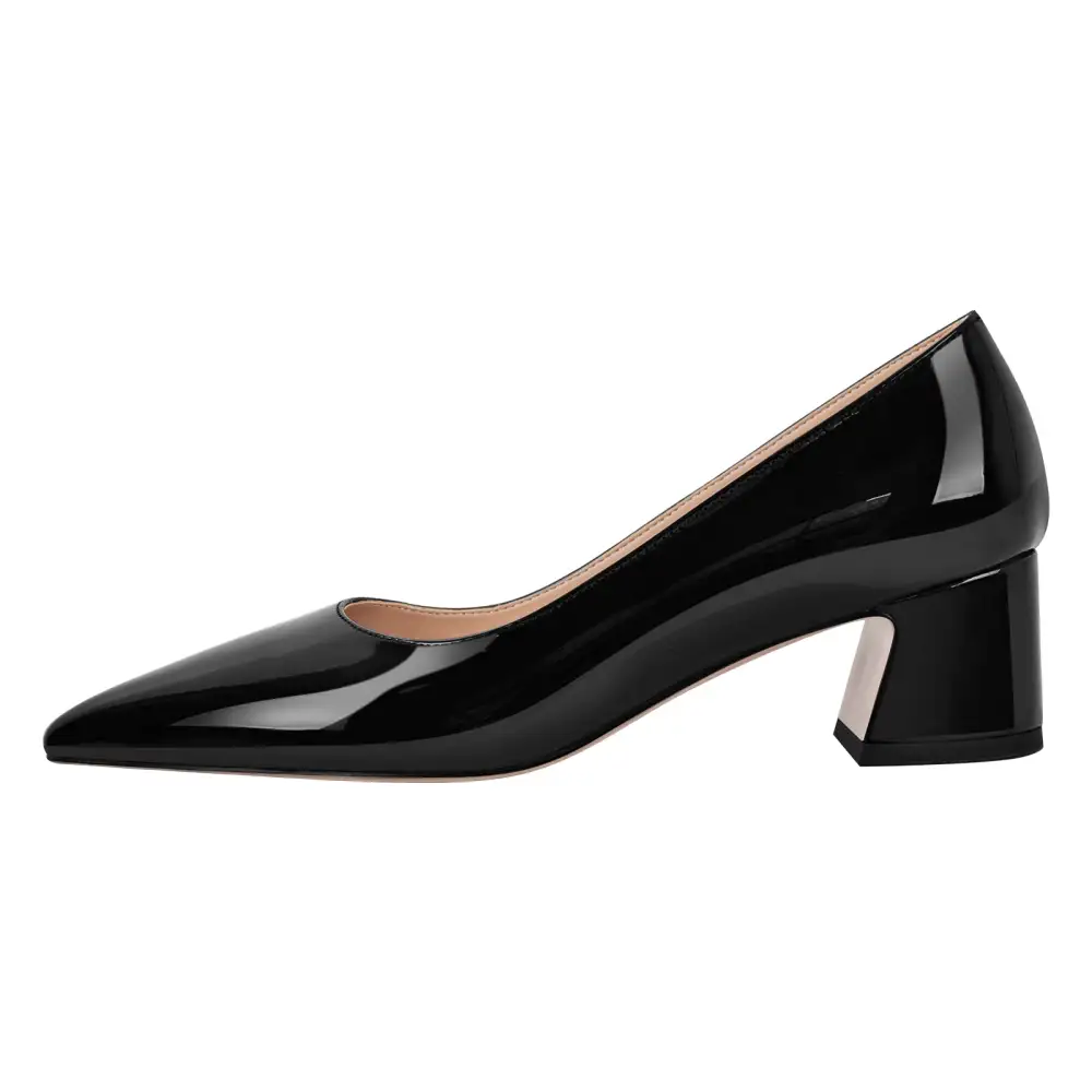 Polished Pointed Toe Chunky Heel Pumps