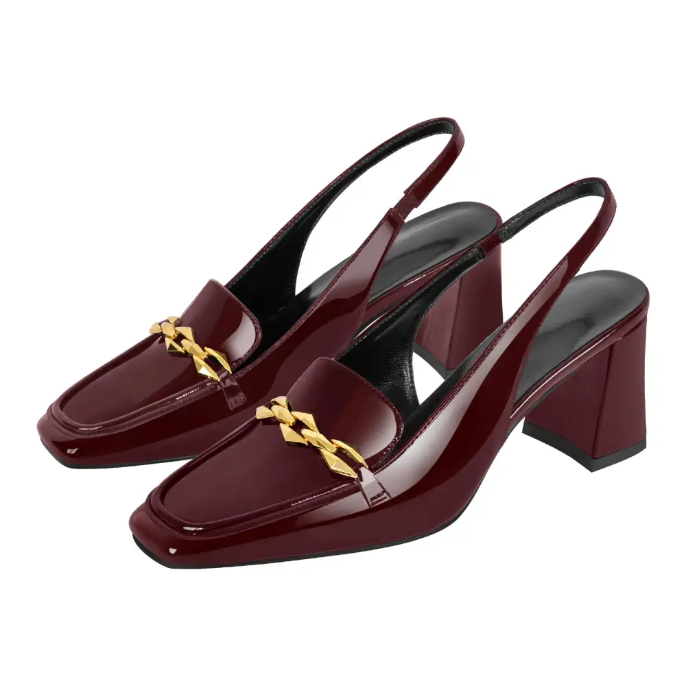 Patent Finish Square Toe Chunky Heel Slingback Pumps