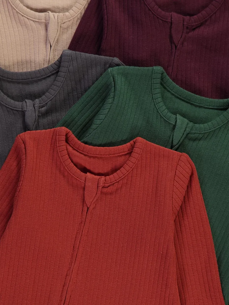 Bright Ribbed Zip Fasten Sleepsuits 10 Pack
