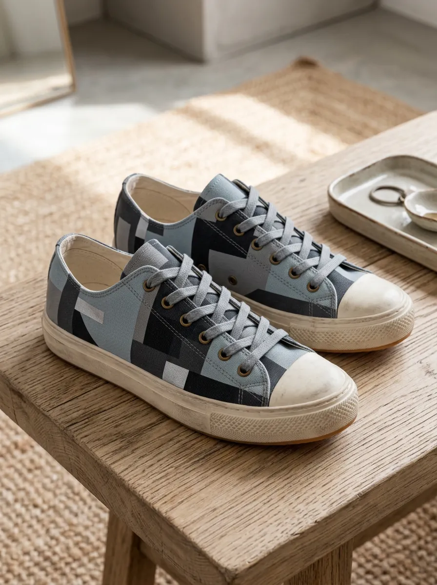 Men's Refined Geometric Block Pattern Patterned Canvas Shoes