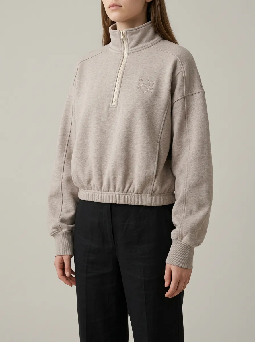 Women's Minimalist Logo Embroidered Quarter Zip Sweatshirt