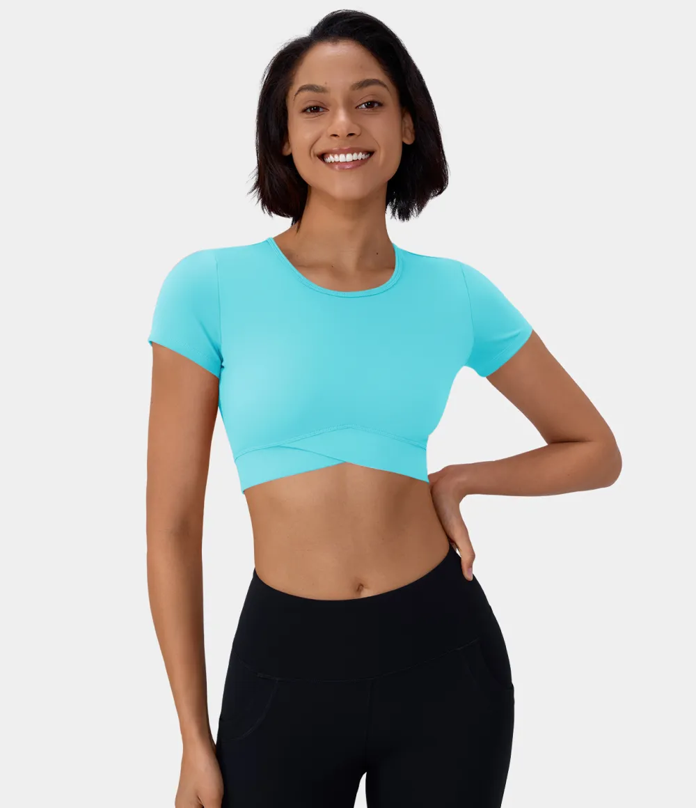 Softlyzero Plush Crossover Hem Cropped Sports Top